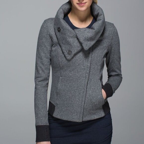 lululemon athletica Tops - LULULEMON Karmacollected Jacket Heathered Speckled Black Women's 8 Zip Collared
